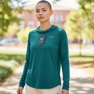Under Armour Shirt Women's Small Green Iso-Chill Shorebreak‎ Hooded UPF50 New